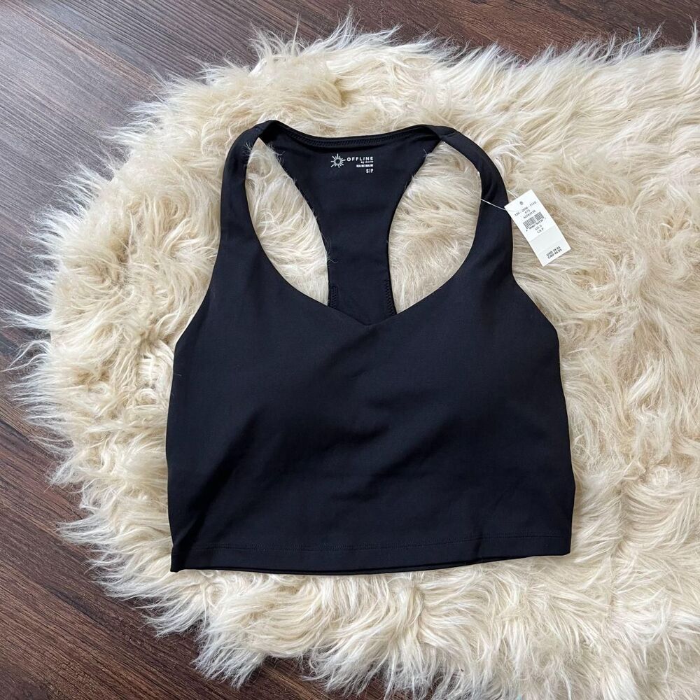 NWT Offline By Aerie Real Me Low Key Racerback Sports Bra Black S